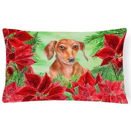 Carolines Treasures Carolines Treasures CK1355PW1216 Red Dachshund Poinsettas Canvas Fabric Decorative Pillow CK1355PW1216